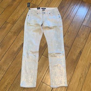 Silver white silver pink metallic suki skinny jeans